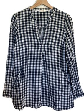 FAT FACE Navy and White Gingham V-Neck 100% Cotton Tunic 8